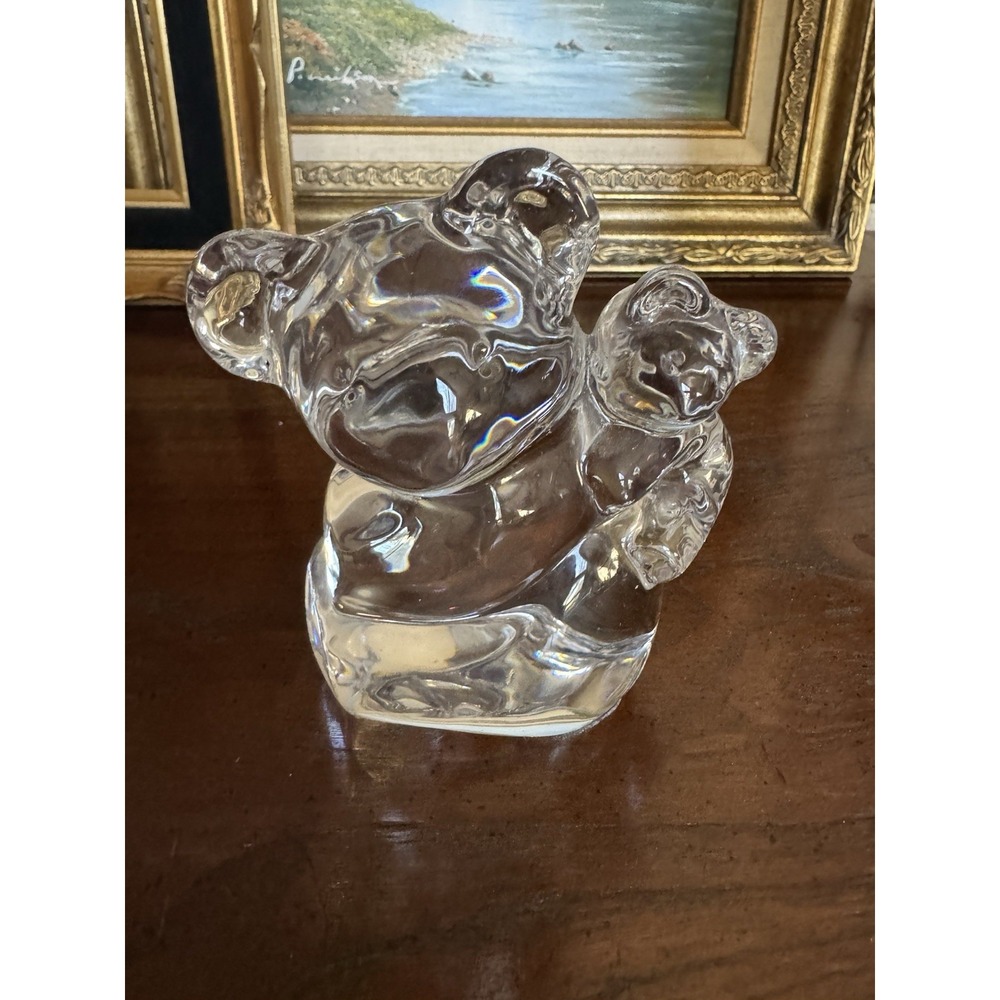 Orrefors Sweden Crystal Koala & Baby Figurine Signed Art Glass VTG